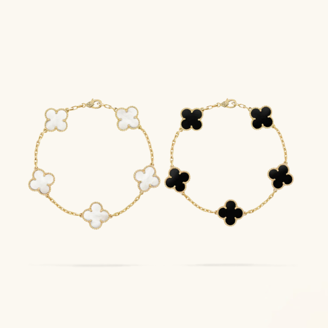 2-Piece Clover Bracelet Set - Black/White