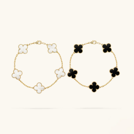 2-Piece Clover Bracelet Set - Black/White