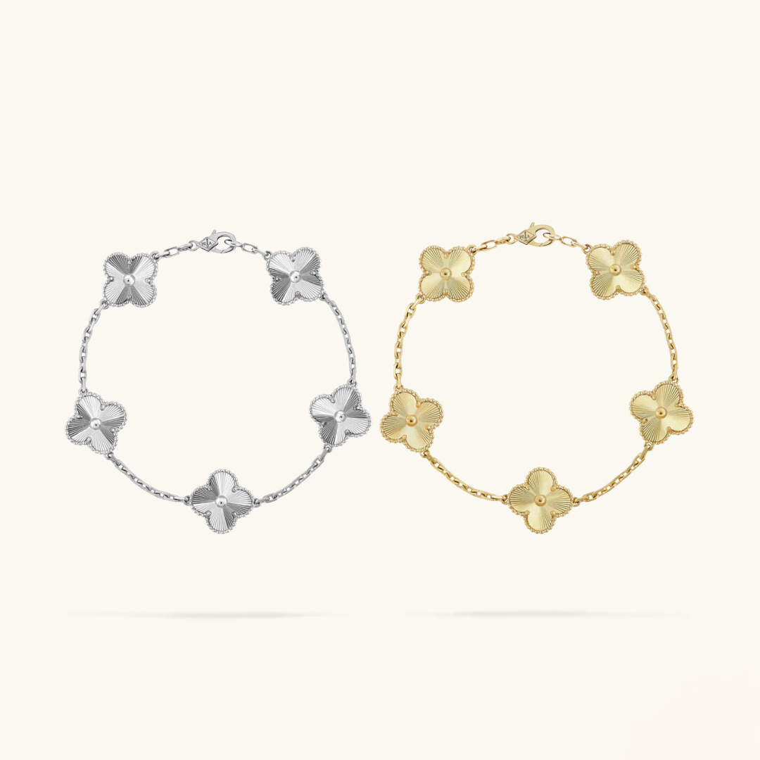 2-Piece Clover Bracelet Set - Silver/Gold