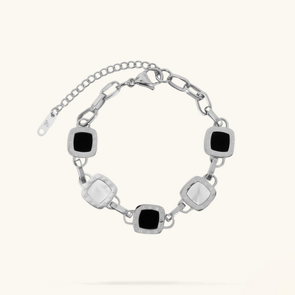 Squared Monochrome Clip Chain Bracelet - Silver