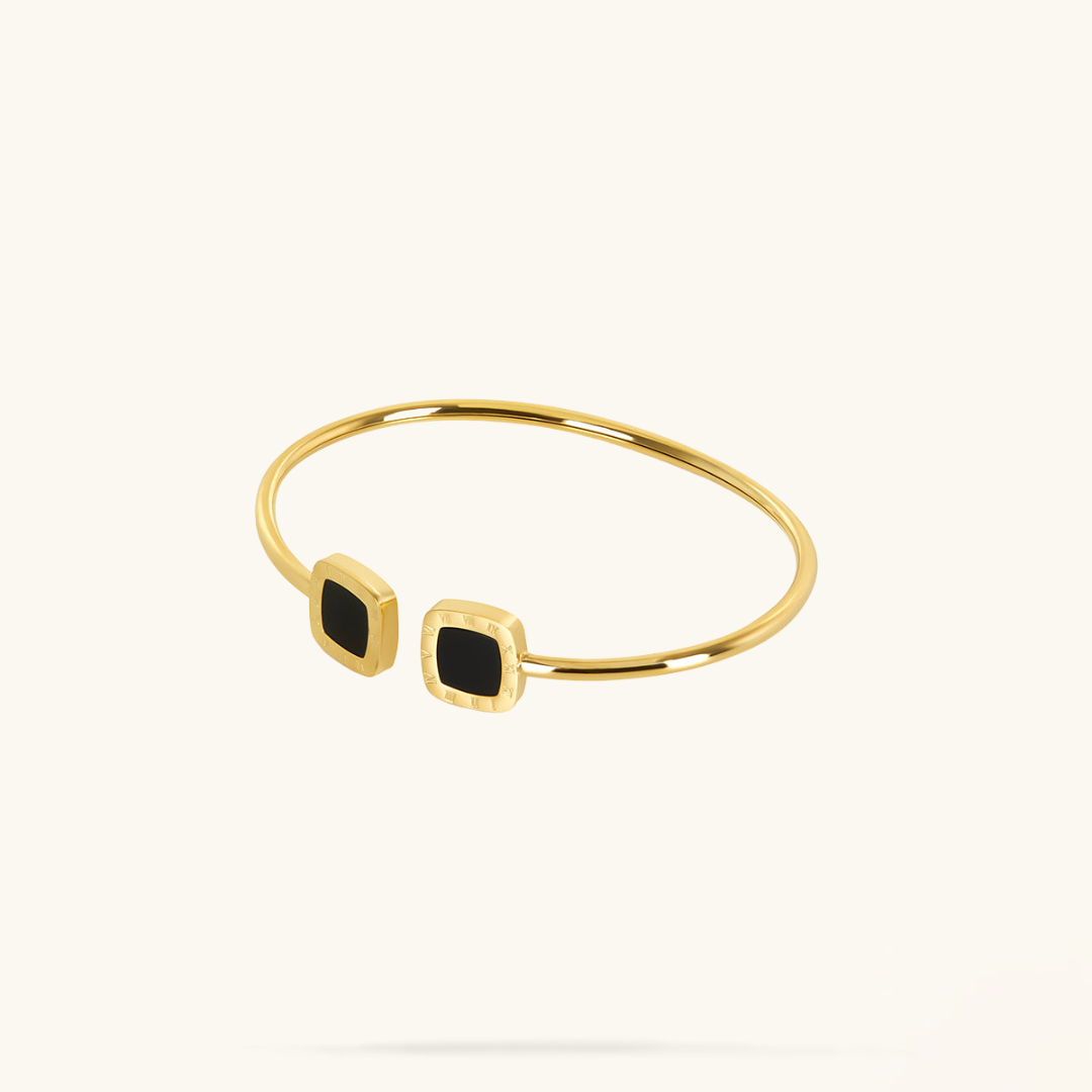 Squared Onyx Bangle Bracelet - Gold