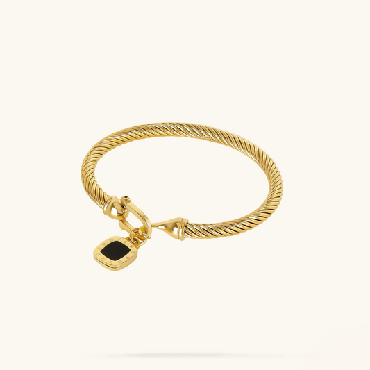 Square Onyx Pendant Bracelet - Gold