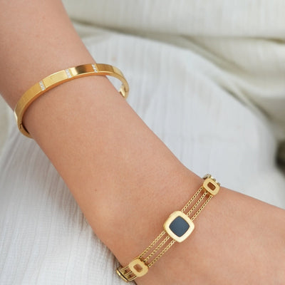 Linear Stone Bangle Bracelet - Gold