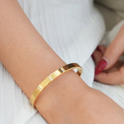 Linear Stone Bangle Bracelet - Gold