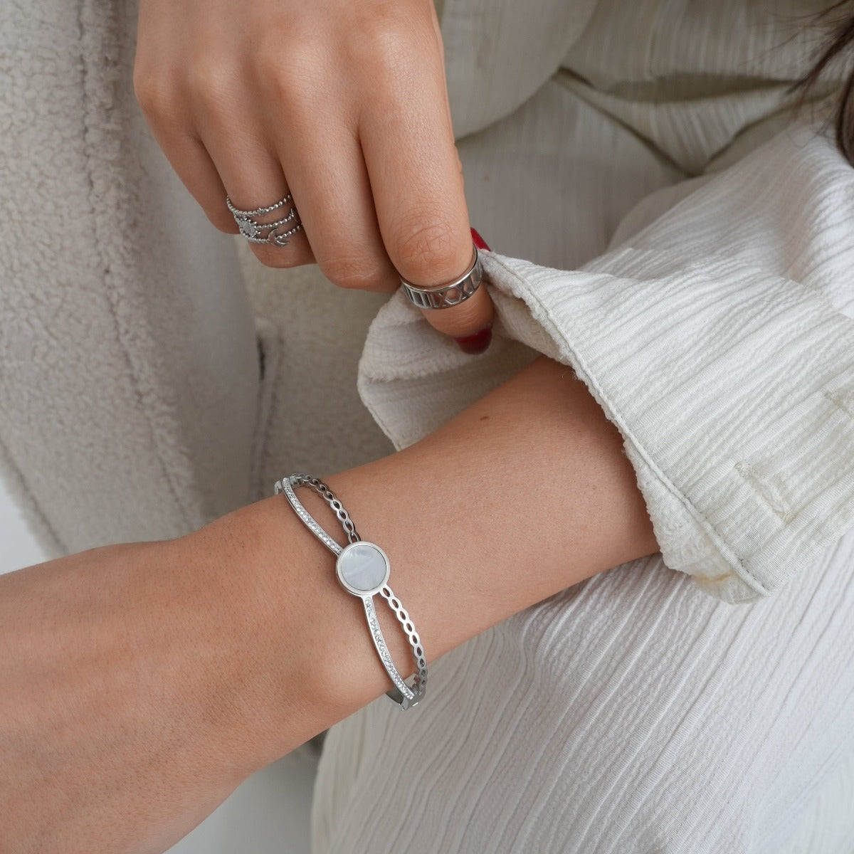 Venus Stone Bangle Bracelet - Silver