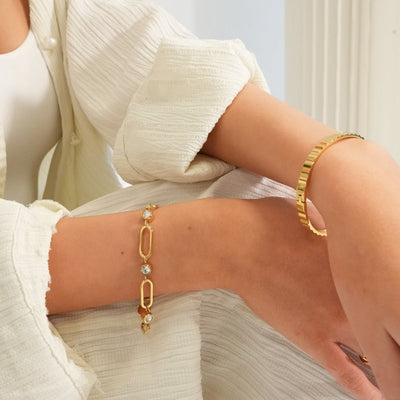 Oval Link Stone Bracelet - Gold