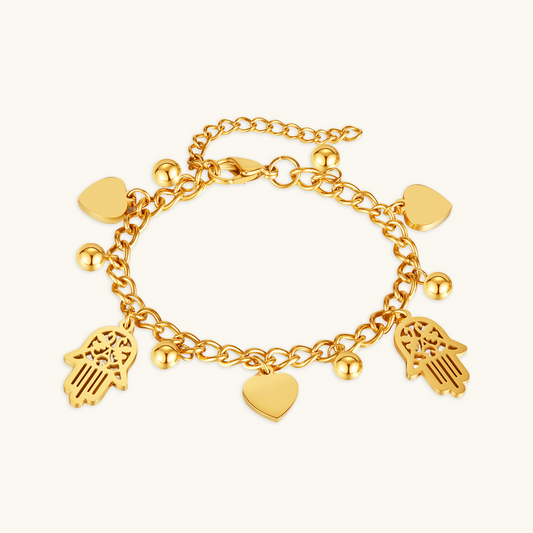 Hamsa Heart Charm Bracelet - Gold