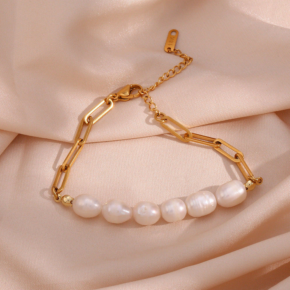 Mary Paperclip Chain Pearl Bracelet