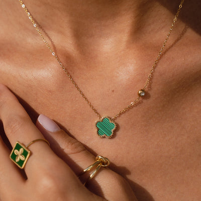 Quadrofolio Pendant Necklace - Gold/Green