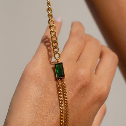 Double Chain Cuban Emerald Necklace - Gold