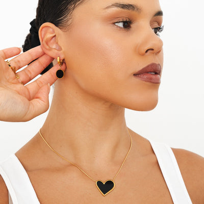 Marble Heart Pendant Necklace - Gold/Black