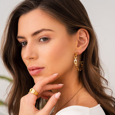 Geometric Hoop Earrings 18K Gold Plated - Gold