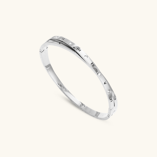 Roman Numeral Intertwine Bangle Bracelet - Silver