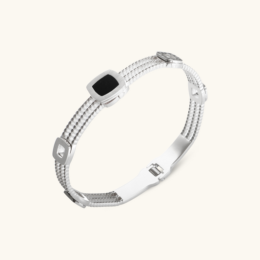 Squared Onyx Gears Bracelet - Silver