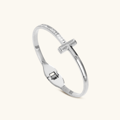 T-Bar Stone Bangle - Silver