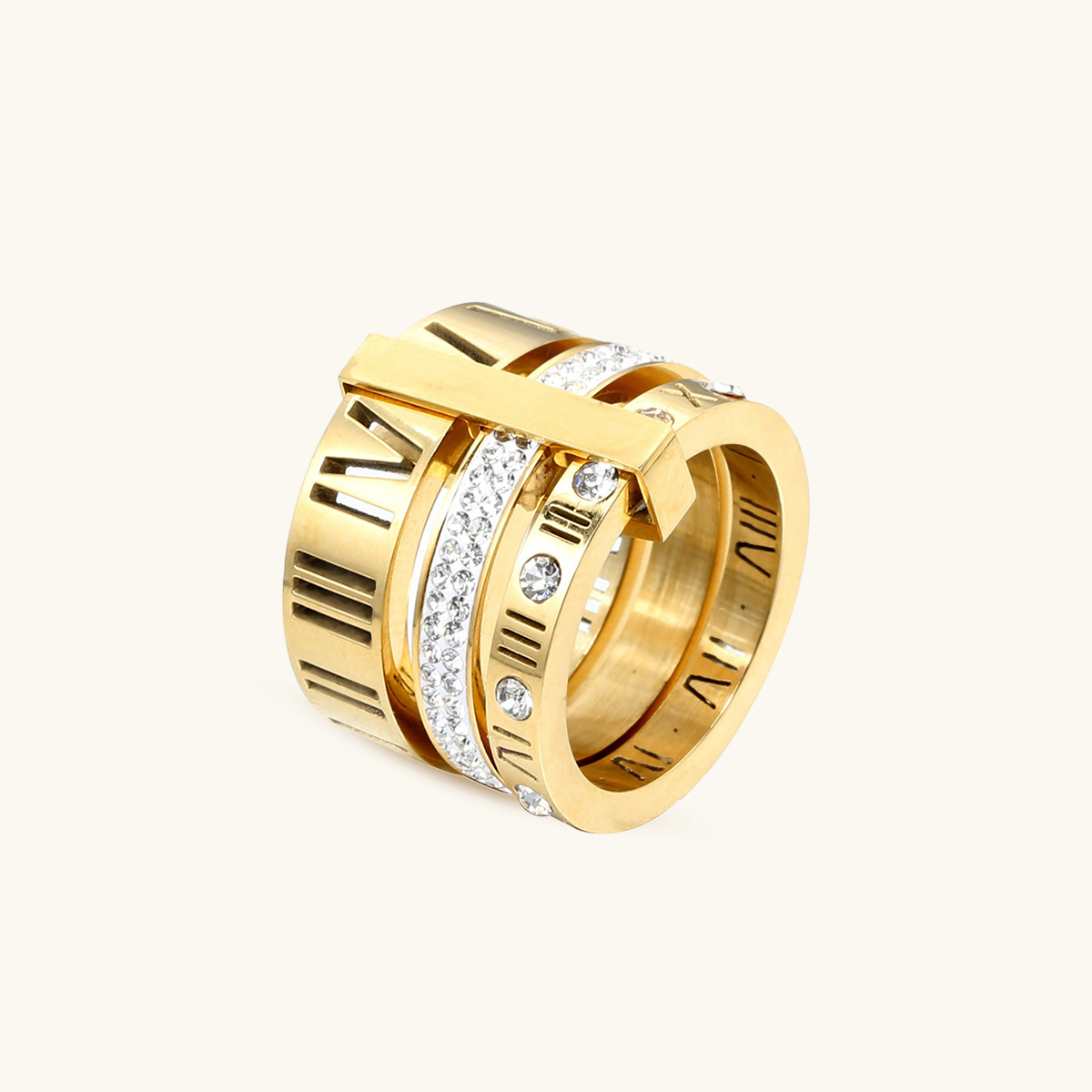 Triple Stack Stone Ring - Gold 