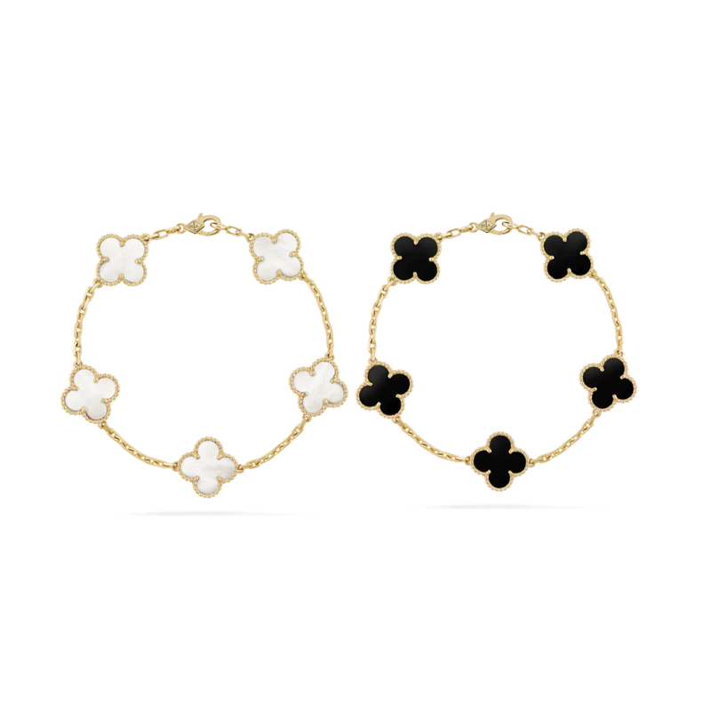 2-Piece Clover Bracelet Set - Black/White