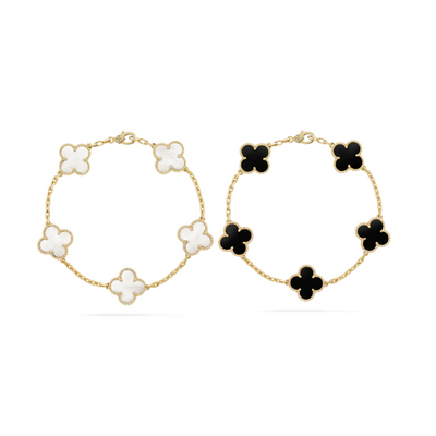 2-Piece Clover Bracelet Set - Black/White