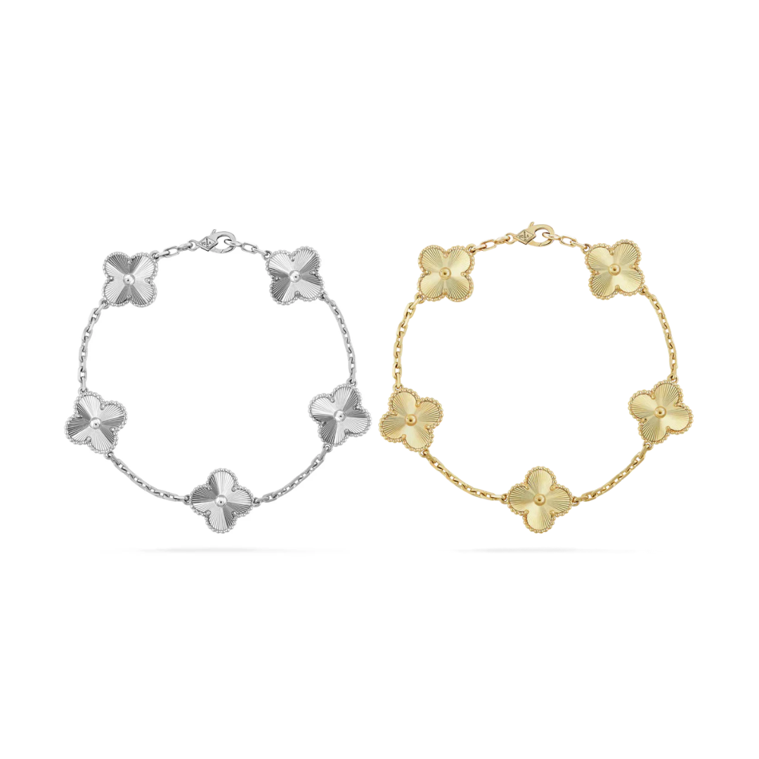 2-Piece Clover Bracelet Set - Silver/Gold