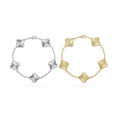 2-Piece Clover Bracelet Set - Silver/Gold