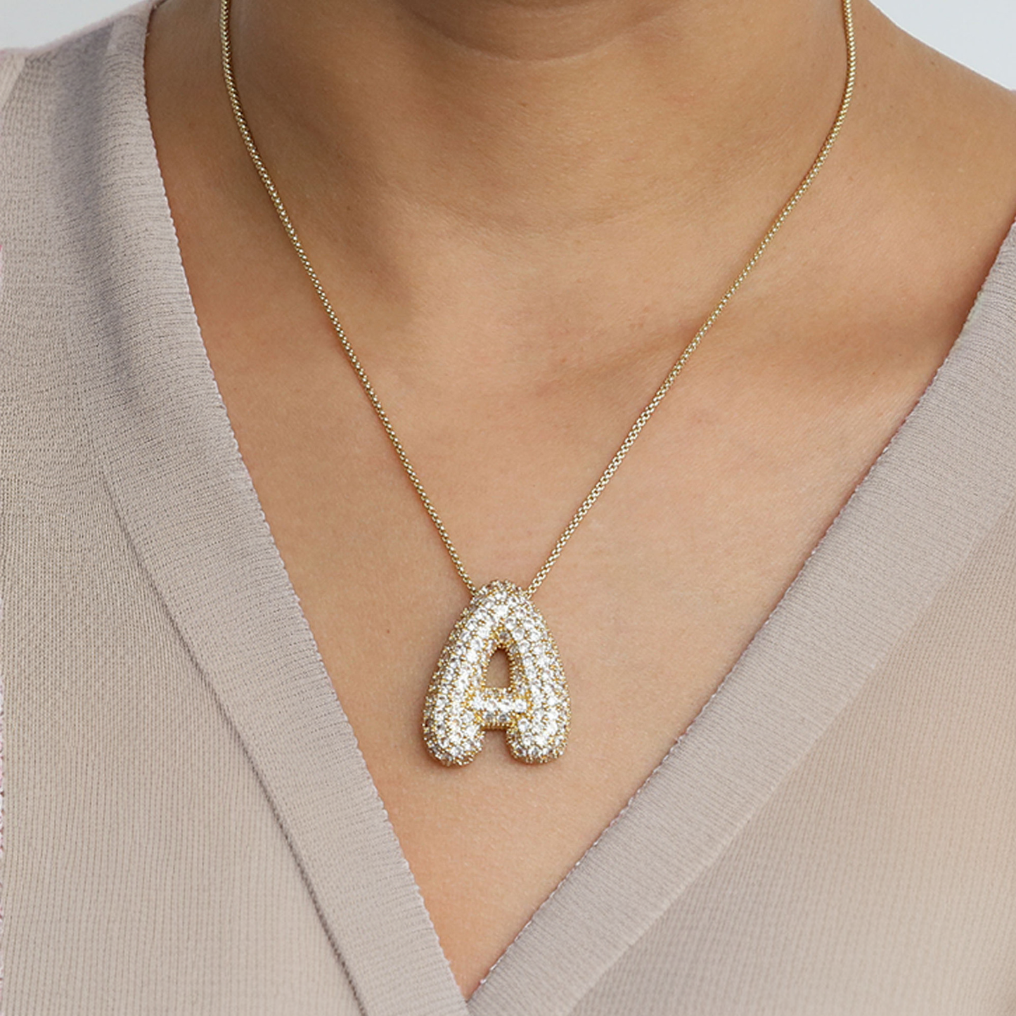 Bubble Initial Diamond Necklace